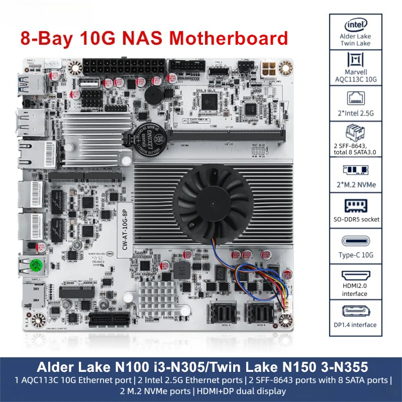 Nas Motherboard 8 Sata Mini Itx - Motherboard NAS 8-Bay 10G Intel i3-N300