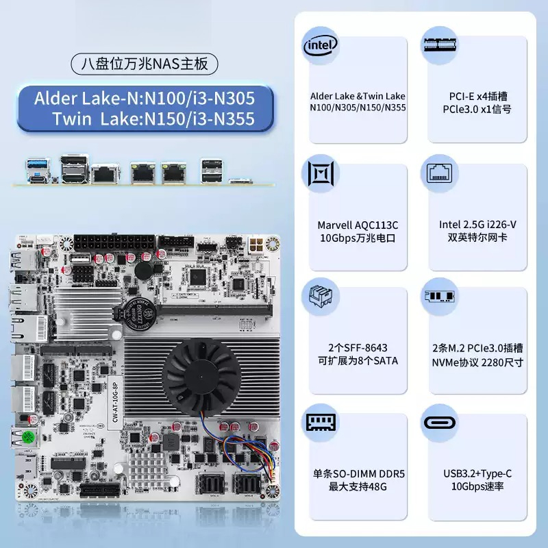 Motherboard NAS 8-Bay dengan C - Nas Motherboard 8 Sata Mini Itx ulasan dan harga
